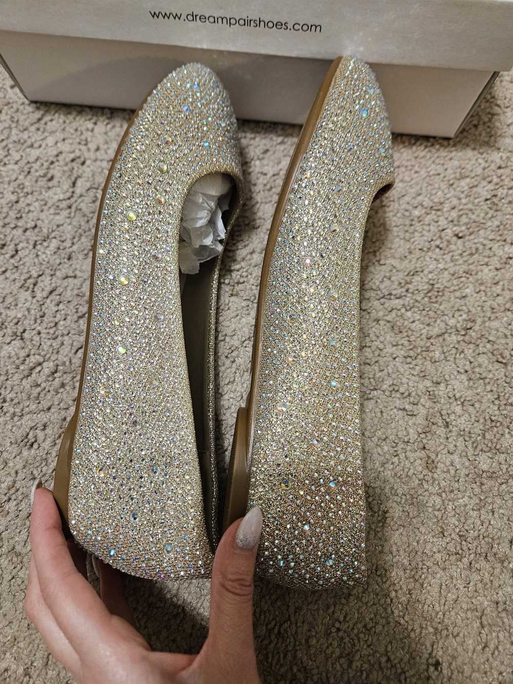 Dream Pairs Gold Crystal Embellished Women’s Ballet Flats, 9.5, New In Box